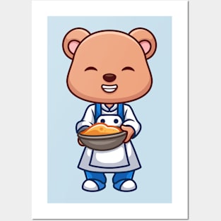 Chef Bear Cute Cartoon Posters and Art